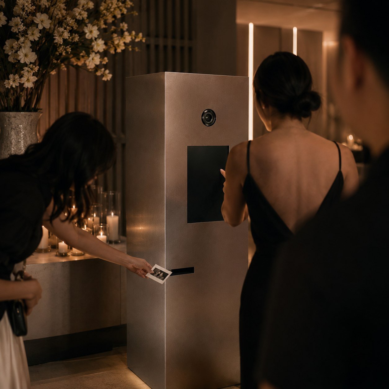 Guests interacting anonymously with the Meža booth