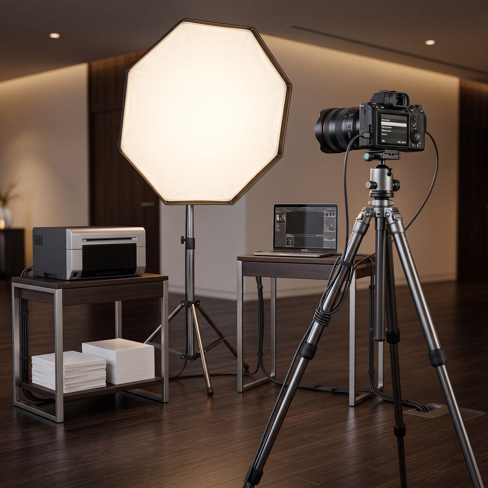 Professional camera, studio light, and printing equipment